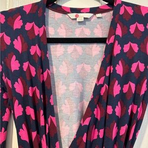 Boden Knee-Length Wrap Dress, Pink and Navy, Size 2P